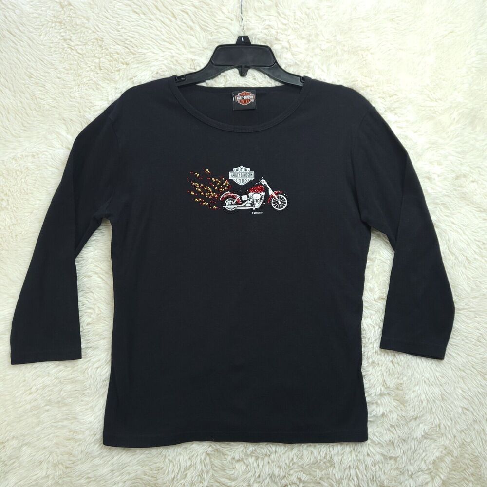 HARLEY DAVIDSON Rhinestone 3/4 Sleeve Bling Tee Wild Prairie MN Eden USA Size S
